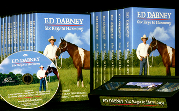 Ed Dabney Six Keys to Harmony horse training video. Essential ground and mounted exercises. DVD and VHS. 90 minutes in length. Order online.
